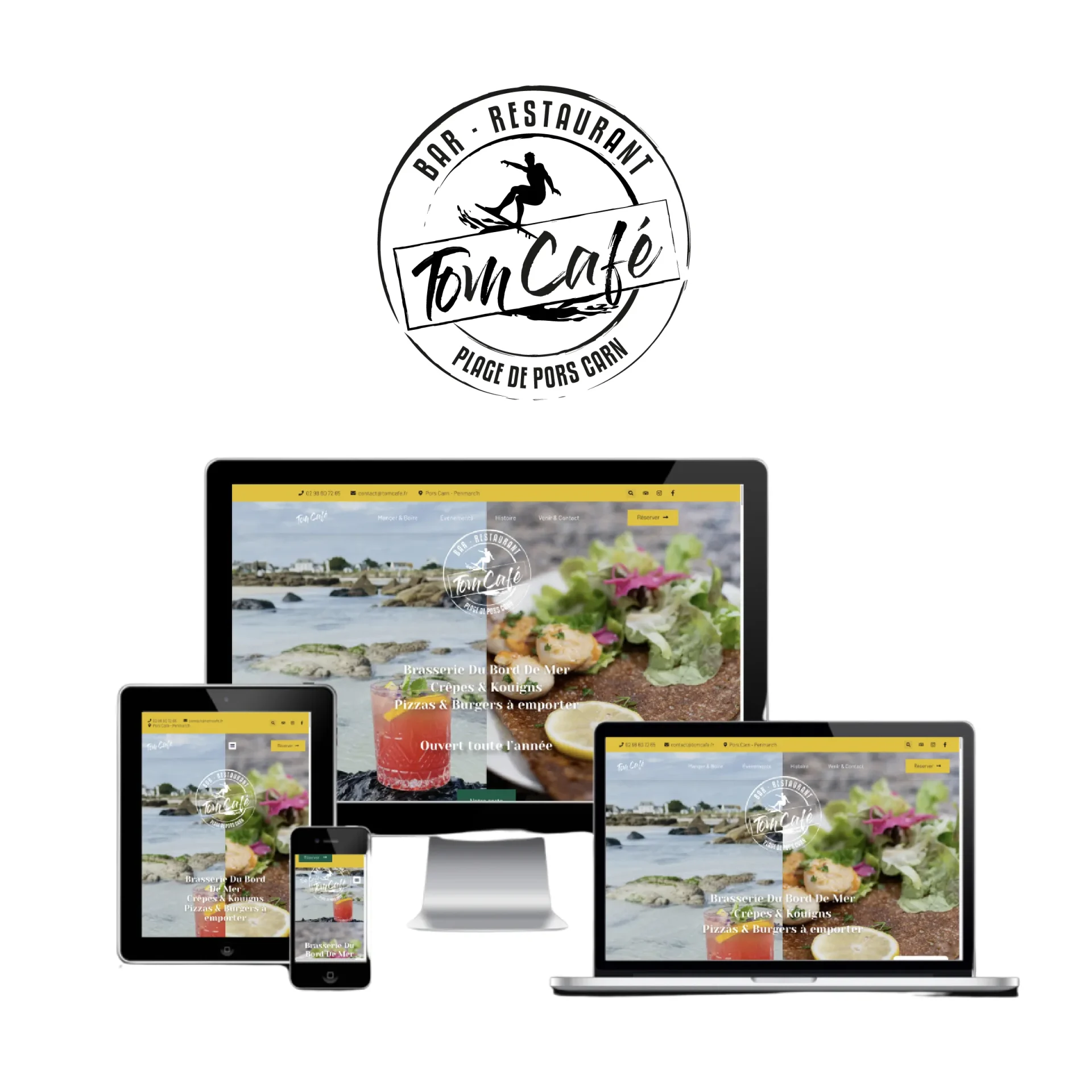 Cr&eacute;ation du site internet ur-mesure TomCaf&eacute;, brasserie du bord de mer &agrave; Pors Carn Penmarc'h - Agence TIKI&Ocirc; - Communication - cr&eacute;ation site web - digital - Pont-l'Abb&eacute; - Quimper - Finist&egrave;re